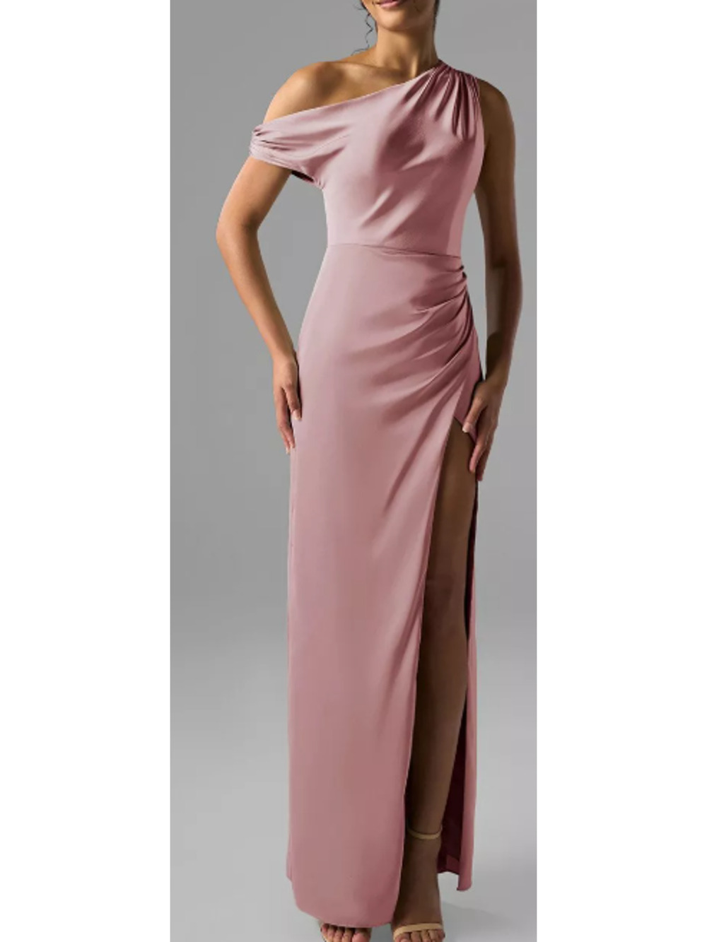 AW BRIDAL SZ 6 S rose quartz pink satin Rihanna formal bridesmaid maxi dress 0b1